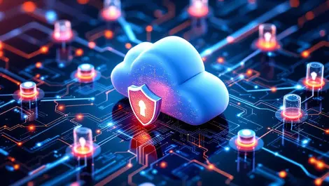 Secure cloud with digital shields interconnected data streams hybrid ai